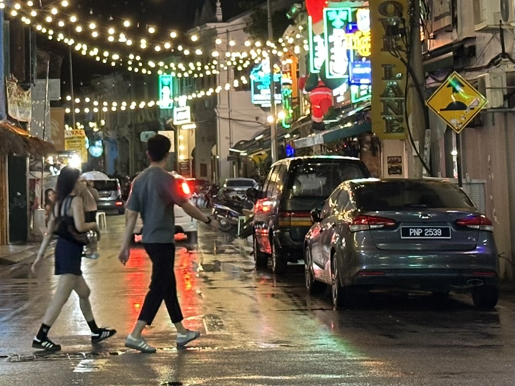 Georgetown, Penang in the night after the rain